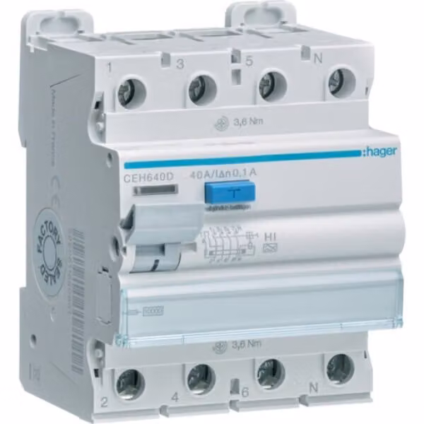 Hager FI-SCH. 4P 10KA 40A 100MA HI (CEH640D)