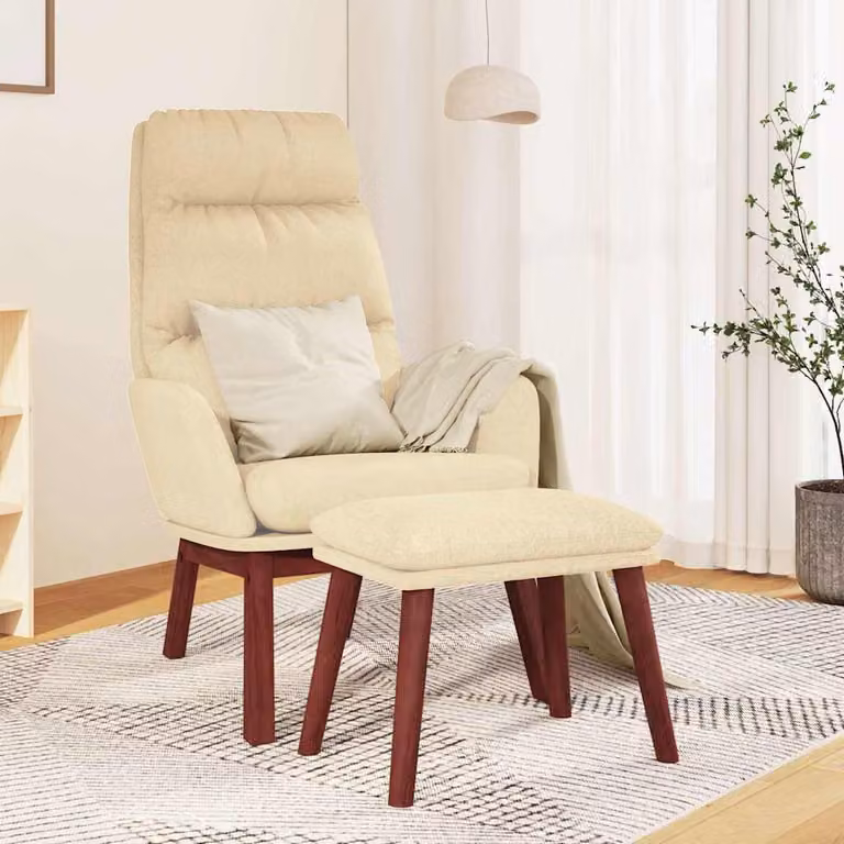 vidaXL Poltrona Relax con Poggiapiedi Beige in Tessuto e Struttura in Legno e Metallo