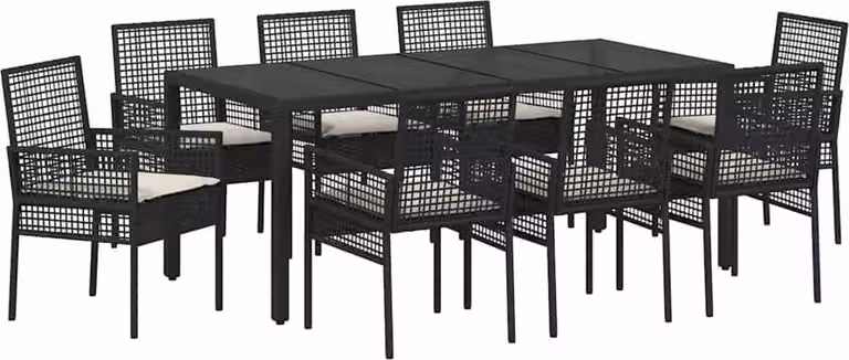 Set da Pranzo per Giardino 9 pcs Nero polyrattan