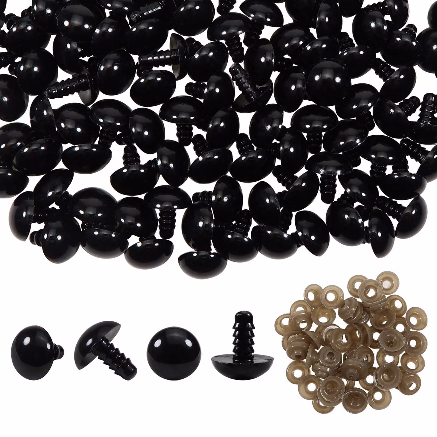 Occhi di sicurezza da 14 mm, confezione da 50 pezzi, neri, con anelli