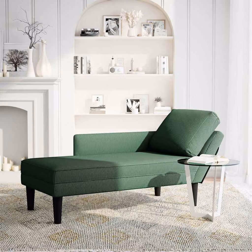 vidaXL Sdraio con Cuscino Destro in Velluto a Coste Verde Scuro