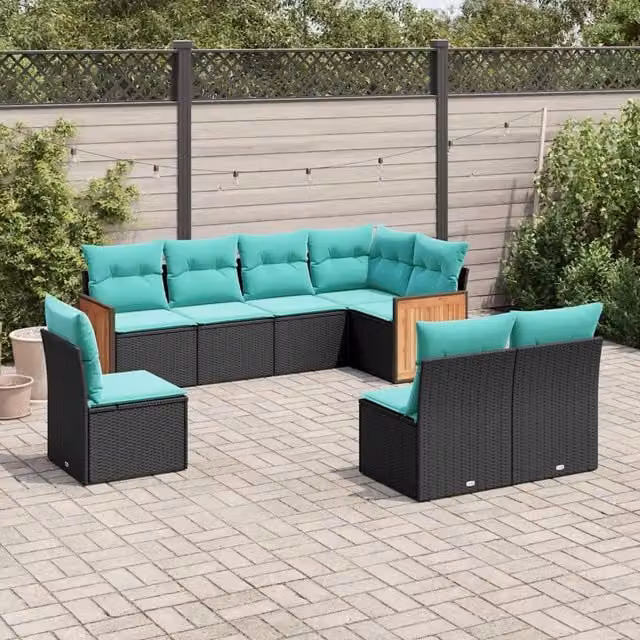 Set Divani da Giardino 8 pz con Cuscini Nero in Polyrattan 3227723