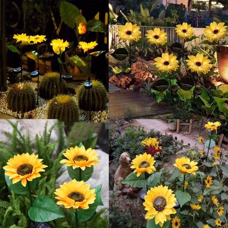 Illuminazione solare per giardino a forma di girasole, confezione da 2 pezzi, grado di protezione IP65 (resistente all'acqua), illuminazione decorativa per giardino, terrazza e balcone - Luce calda per
