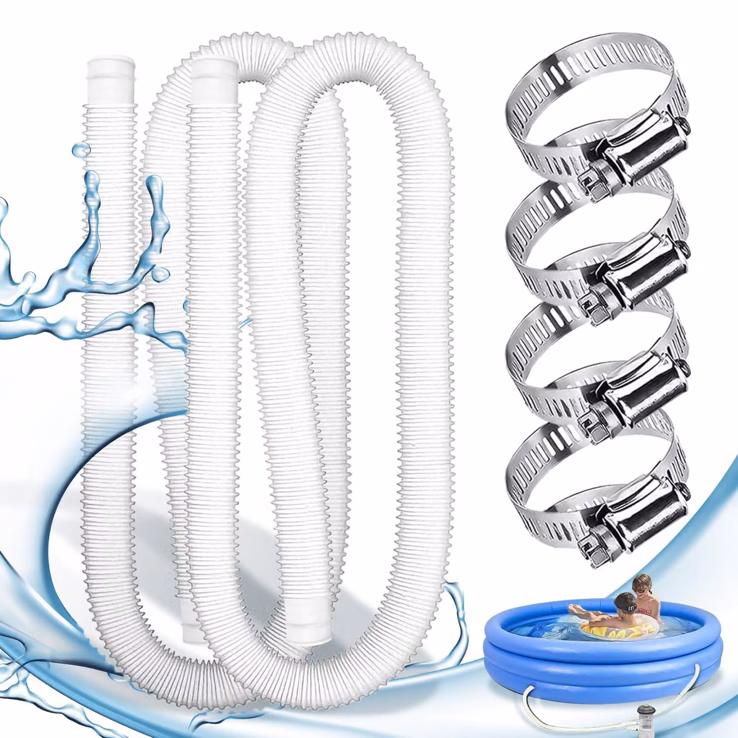 Set di 2 tubi per piscina da 32 mm, per aspirapolvere e pompa