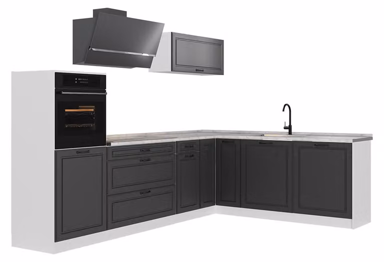 Cucina angolare completa Vicco R-Line Antracite country/Bianco 287 x cm piano di lavoro Marmo, Model 68212