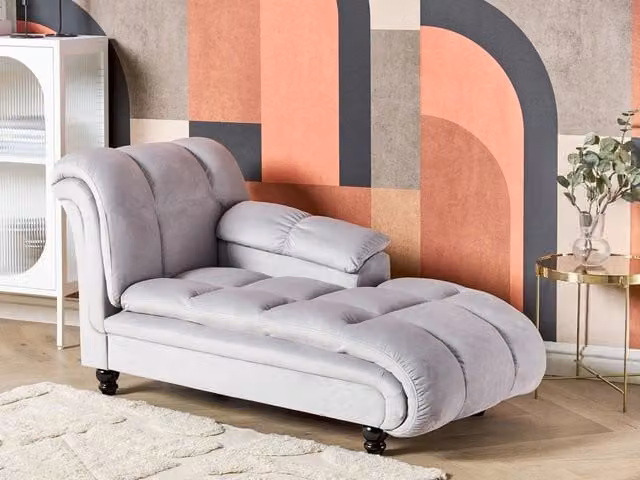 Chaise longue BELIANI in velluto grigio con imbottitura a sinistra e design moderno L/P/H: 141 x 70 x 76 cm – 1