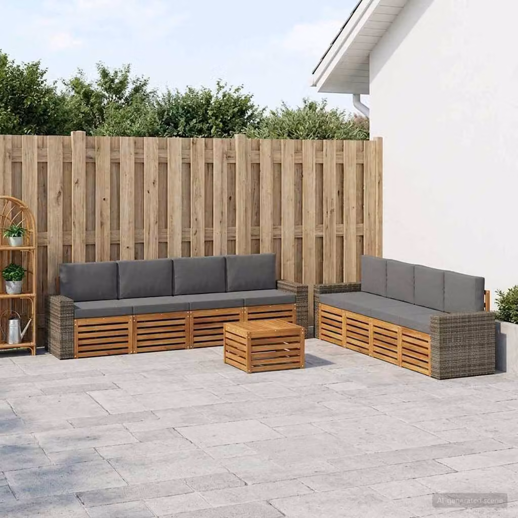vidaXL Set di divani da esterno 9 pz in legno di acacia con cuscini, colore beige e antracite
