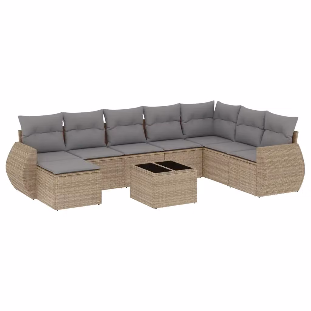 vidaXL Set Divano da Giardino 9 pz in Polyrattan con Cuscini Beige e Grigio e Tavolino – 2