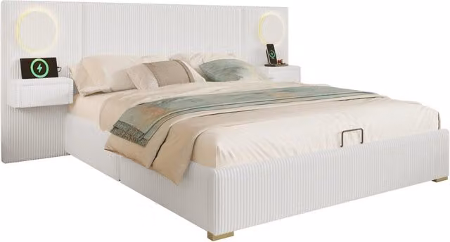 Letto contenitore 180x200 cm in velluto con testiera LED