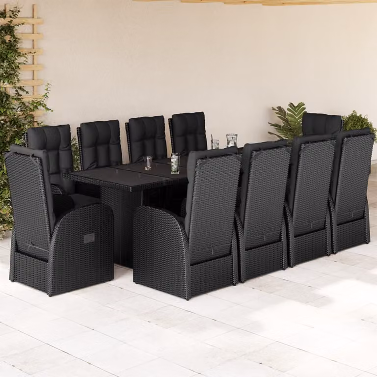 vidaXL Set da Pranzo da Giardino 11 pz in Polyrattan Nero con Piano in Vetro