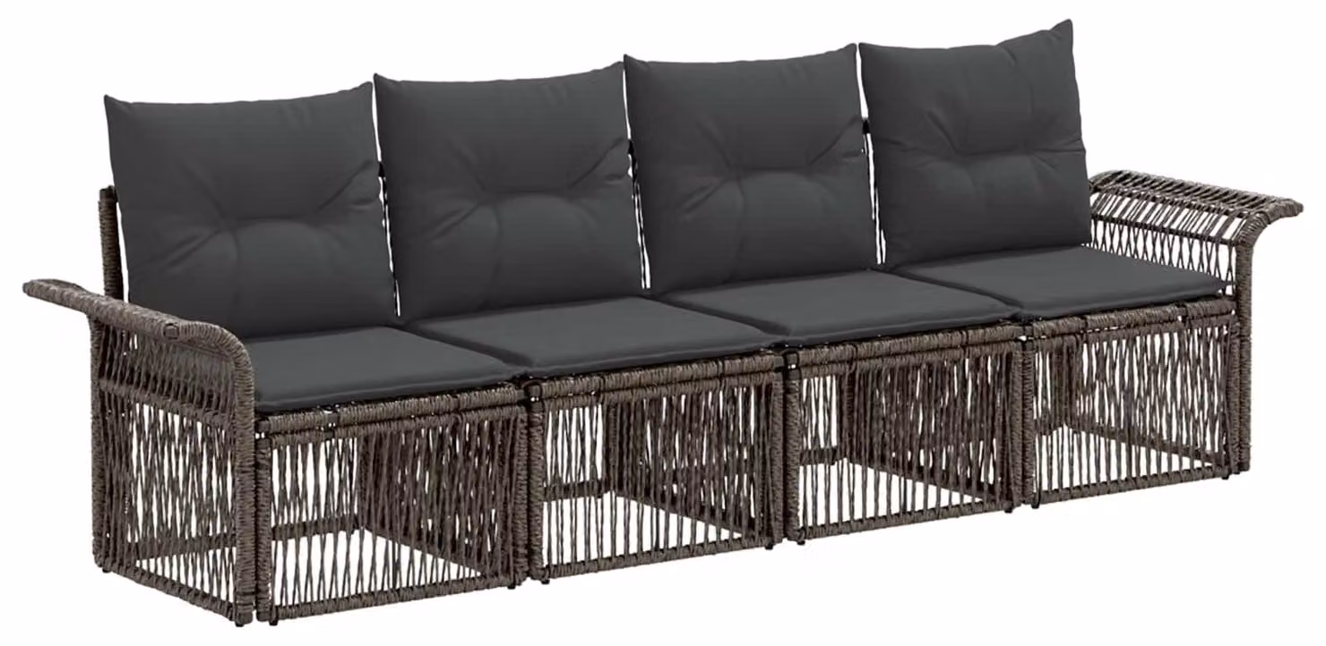 Set di divani da giardino, 4 pezzi, colore grigio, in rattan sintetico
