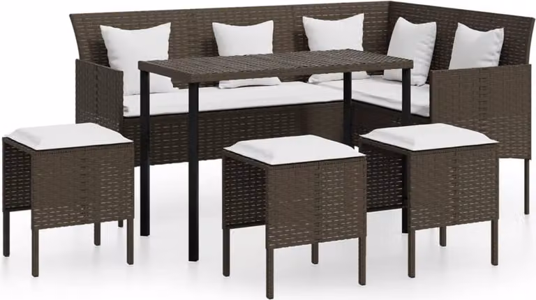 Set Divano a L con Cuscini 5 pz Marrone in Polyrattan