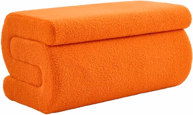 Panca moderna Sweeek in tessuto bouclé arancione per soggiorno o camera da letto – 1