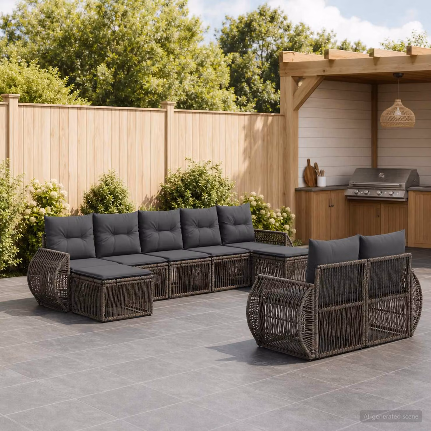 Set Divano da Giardino vidaXL 9 pz a Forma a U in Polyrattan Grigio e Antracite con Cuscini e Struttura in Acciaio