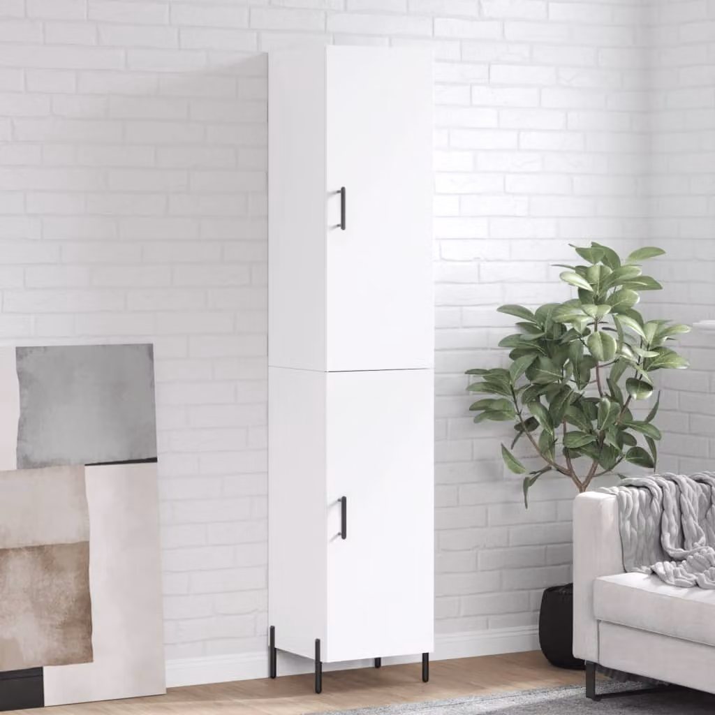 vidaXL Credenza Bianca Moderna a Parete con Ante a Battente in Legno e Metallo L/P/H: 34,5 x 34 x 180 cm
