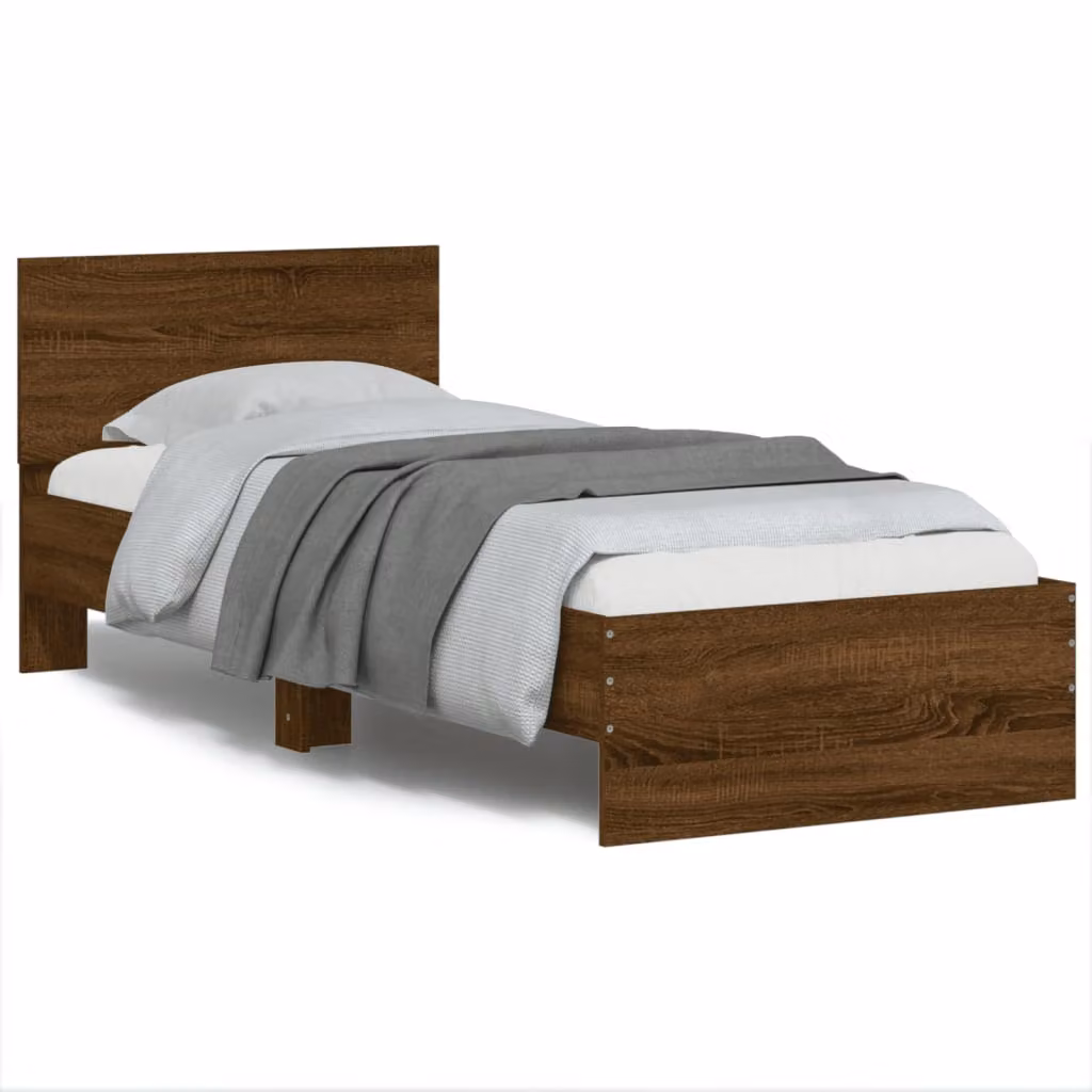 Giroletto con testiera vidaXL in legno Rovere Marrone con illuminazione LED e porta USB L: 193 cm, P: 80 cm, H: 70 cm