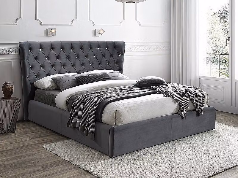 Letto matrimoniale imbottito MARLENA - 160x200 cm, grigio