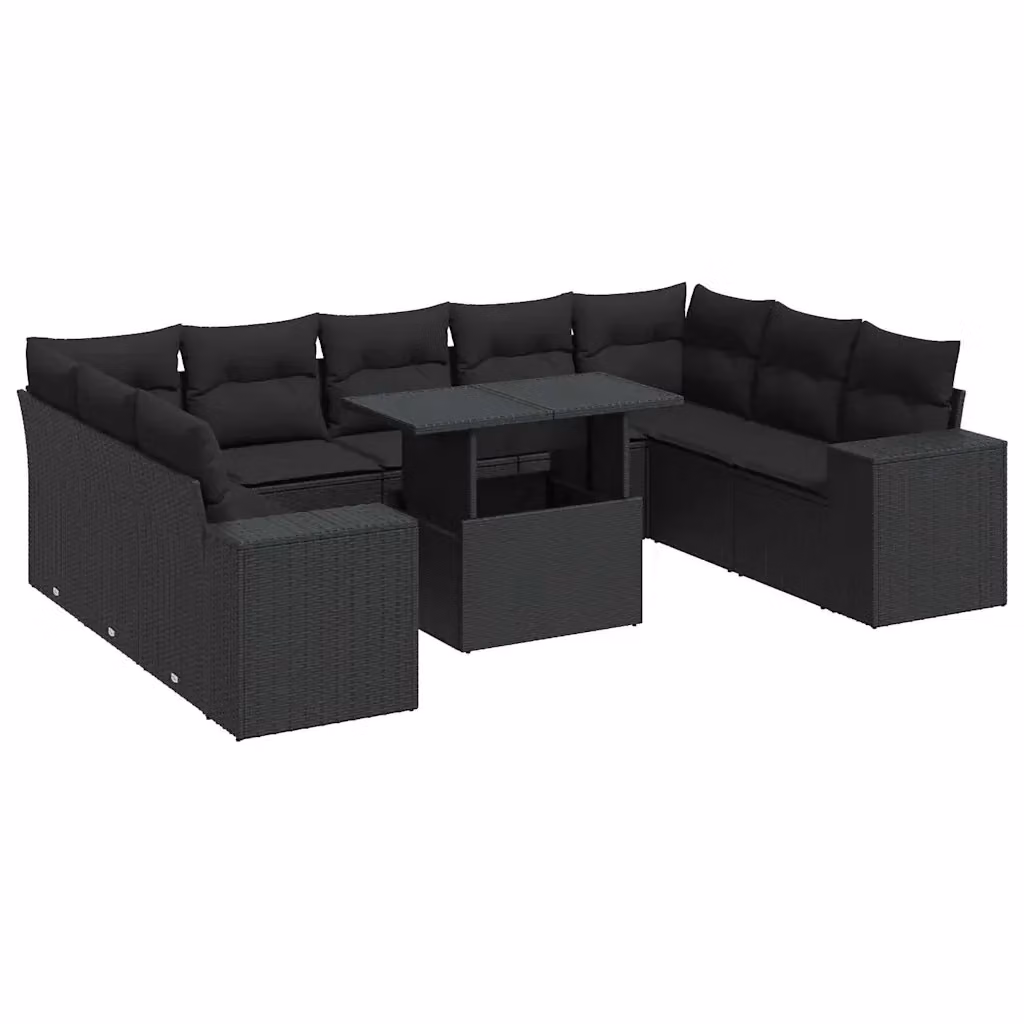 Set di Divani da Giardino a Forma di U con Tavolino da Caffè vidaXL, 10 Pezzi, Colore Nero – 2