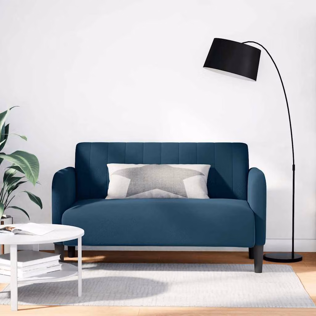 Divanetto vidaXL in velluto blu, design moderno, L: 124 cm, P: 74 cm, H: 68 cm