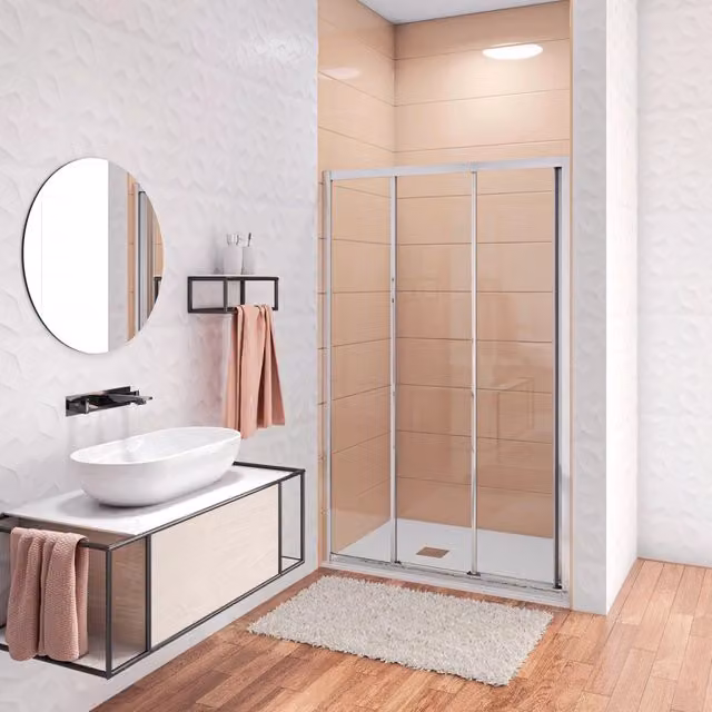 195 cm Box Doccia per Nicchia Porta Scorrevole ad Ante Sovrapposte Vetro Temperato 6 mm Trasparente Anticalcare Profili Cromati Lucidi 120 cm