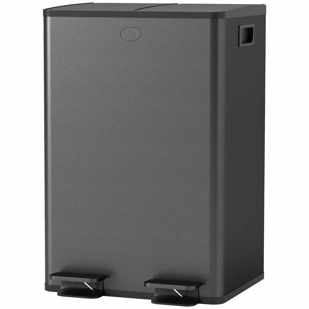 Bidone per la cucina Minimal con 2 scomparti da 28L in acciaio inox nero con apertura a pedale e chiusura soft-close, L: 45.8 cm, P: 36 cm, H: 67.6 cm – 2