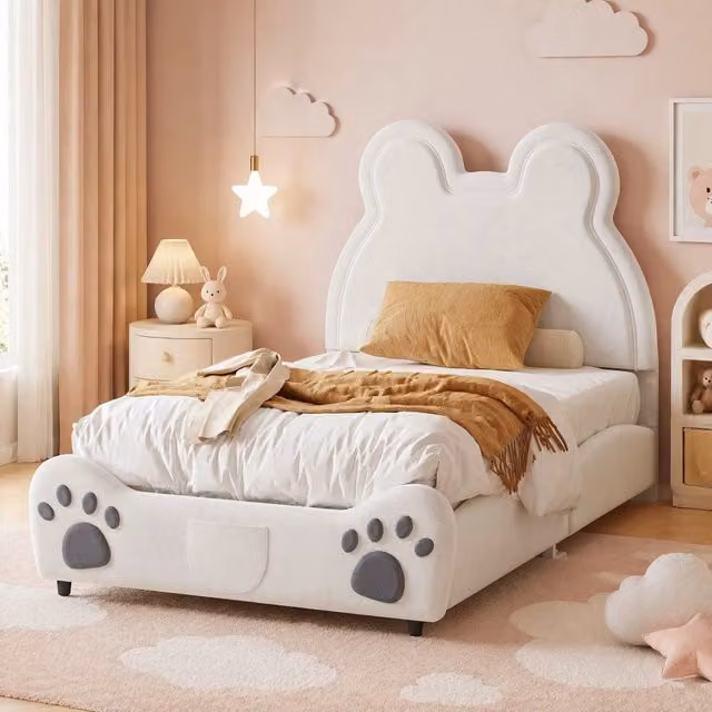 Letto imbottito per bambini a forma di orso 90 x 200 cm, bianco