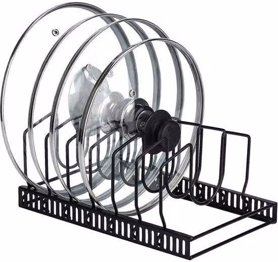Scaffale da cucina in metallo per pentole, piatti, taglieri e padelle, realizzato in materiale di alta qualità, con 7 ripiani regolabili per gli utensili da cucina - Nero