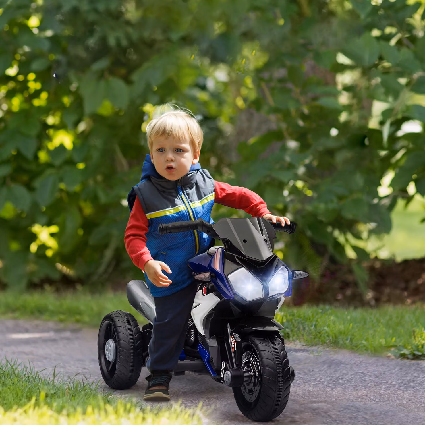 Moto Elettrica HOMCOM per Bambini 3-5 Anni con Luci e Musica, Batteria 6V, Blu, L 86 x P 42 x H 52 cm – 2