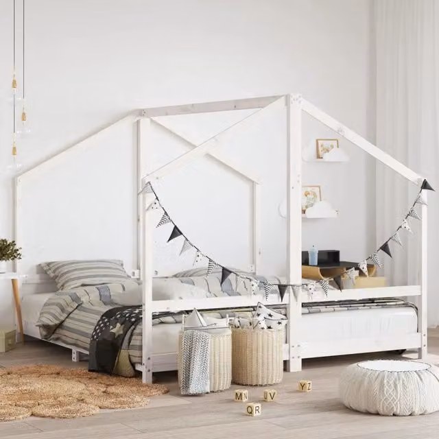 Giroletto per Bambini-Struttura Letto Bambini Bianco 2x(90x190)cm Legno Massello Pino