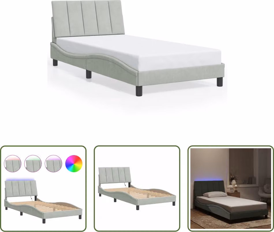 The Living Store Struttura letto con luci LED grigio chiaro 100x200 cm in velluto
