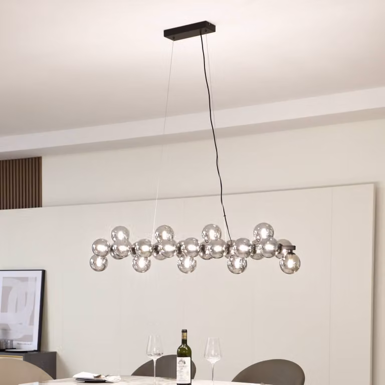 Lampada a sospensione in vetro Naelen Lucande, dimmerabile, Nero, Soggiorno / Sala da pranzo, Metallo, Moderno, Lampada a sospensione