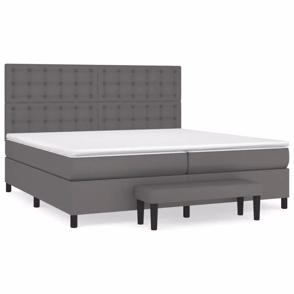 vidaXL Giroletto a Molle Ibrido con Materasso in Similpelle Grigio e Bianco L/P/H: 200 x 200 x 128 cm – 2
