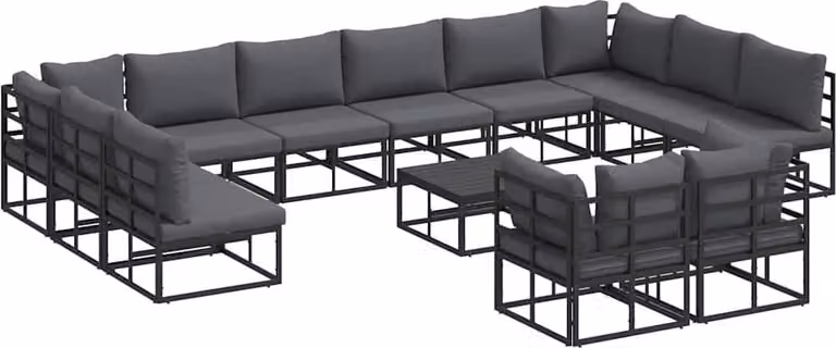 Set Divano da Giardino con cuscino 13 pcs Nero Alluminio