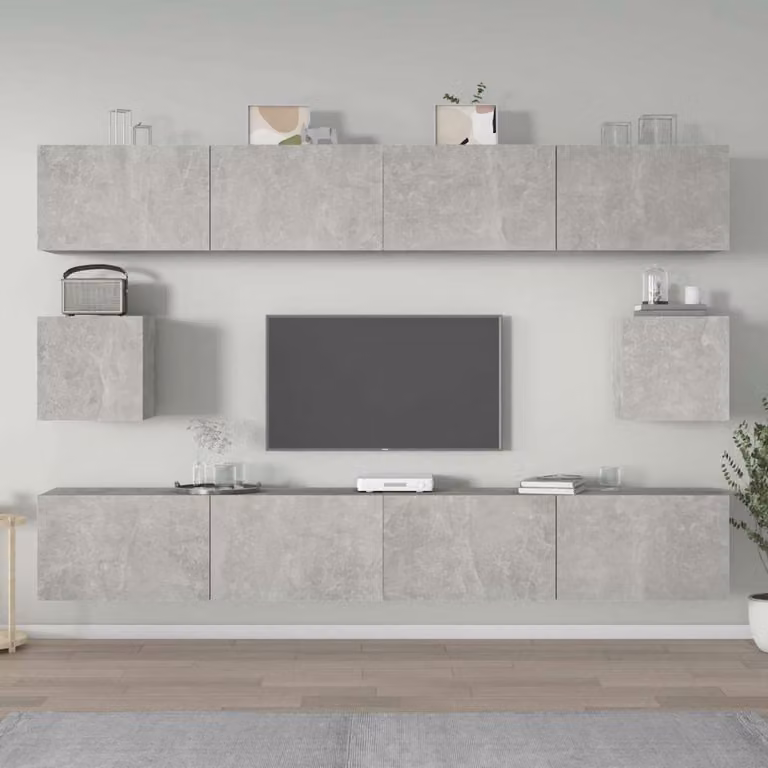 Set di mobili porta TV da soggiorno vidaXL in 6 pezzi, design moderno in legno e MDF, colore grigio opaco, modello a parete