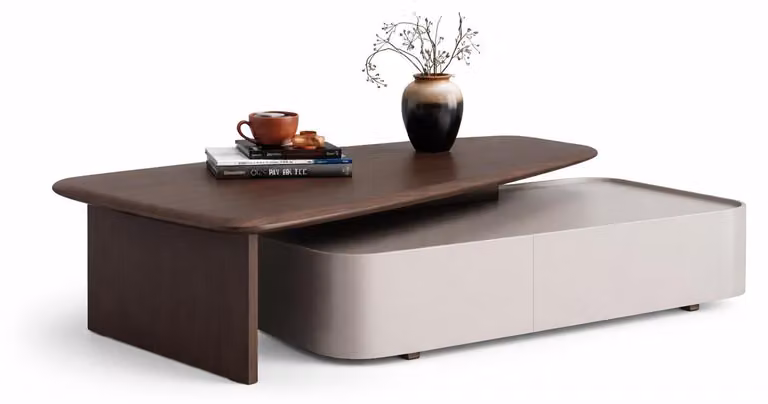 Tavolino moderno ed elegante con piano in legno a doppio strato