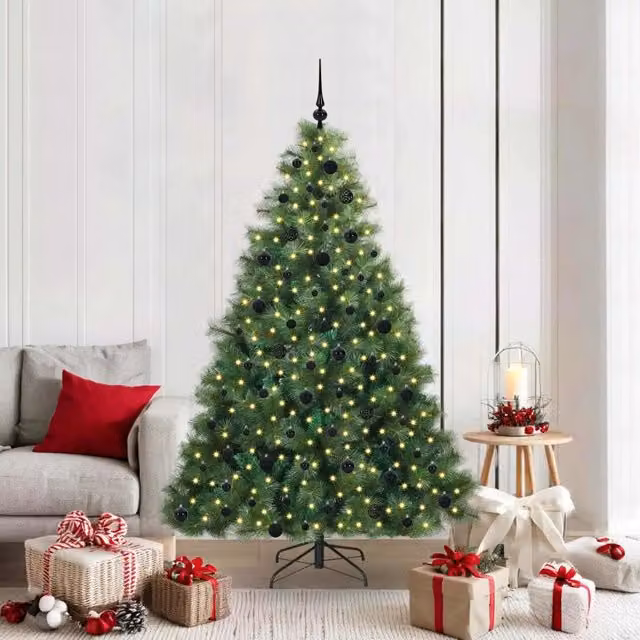 Albero di Natale artificiale moderno vidaXL verde con 300 LED luce bianca calda in PE e PVC, Altezza: 210 cm – 1