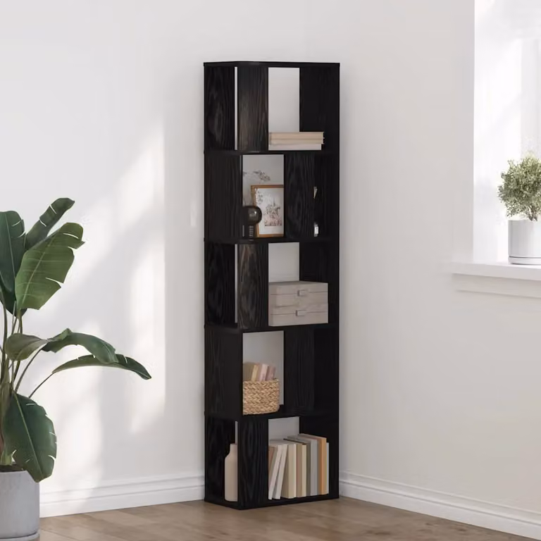 Libreria moderna vidaXL a 5 livelli in legno e MDF, colore nero, L 45 cm x P 23,5 cm x H 162,5 cm