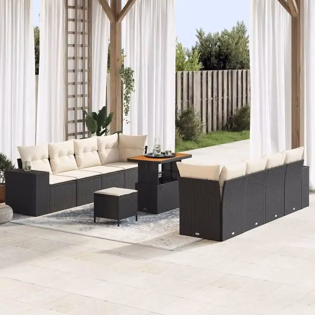 Set Divano da Giardino Nero e Crema polyrattan 3363930