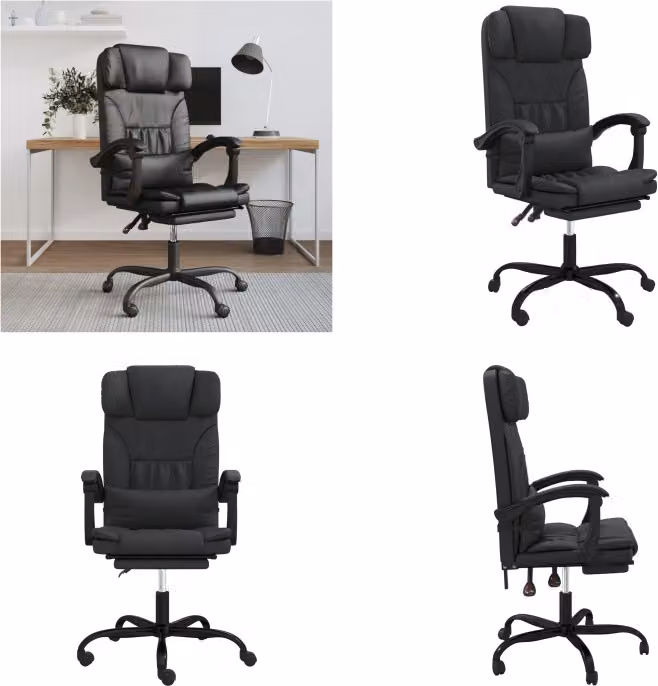 vidaXL Sedia da ufficio con funzione reclinabile in Pelle finta nera - Sedia da ufficio con funzione reclinabile - Sedie da ufficio con funzione reclinabile - Sedia da ufficio con funzione relax - Sedia da tavolo