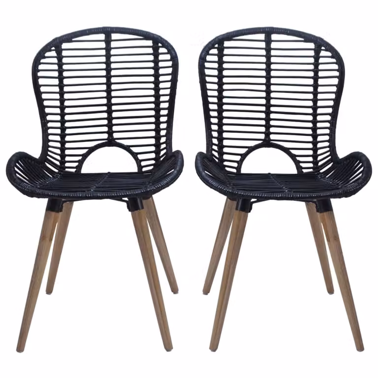 Sedie da pranzo 4 pezzi in rattan naturale nero