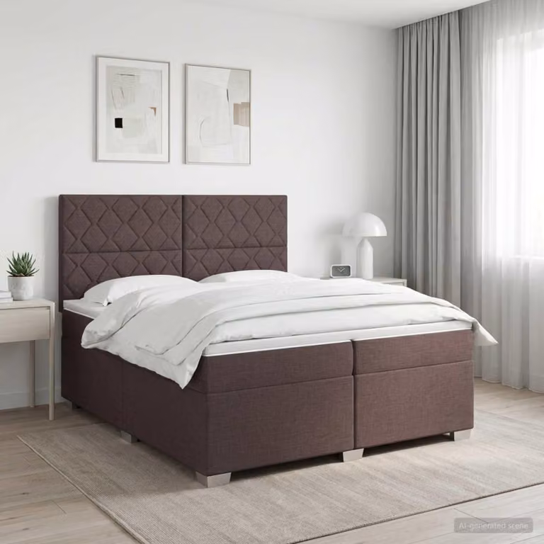 Maison Exclusive - Letto boxspring con materasso marrone scuro 200 x 200 cm Tessuto