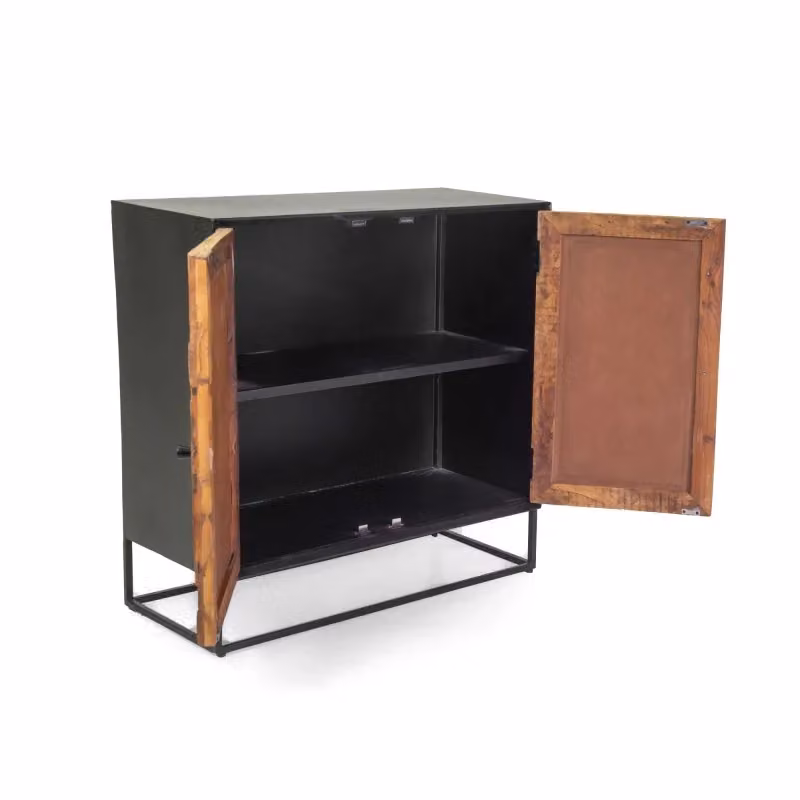 Mobile Jaipur Vacchetti in Legno Naturale con Top Nero L: 85 cm, P: 38 cm, H: 85 cm – 2