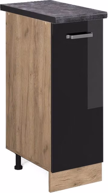 Armadio cucina dispensa alto R-Line Nero lucido/Rovere dorato 30 cm, PL Antracite Vicco