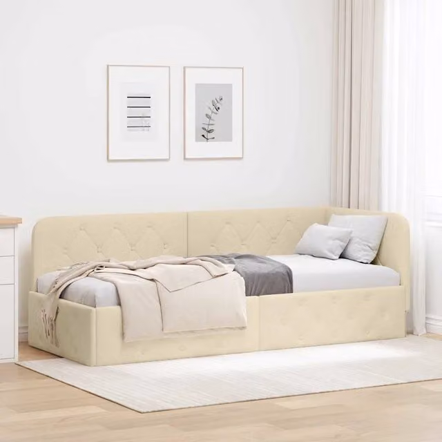 Cornice del letto ad angolo vidaXL in tessuto beige, L 80 x P 200 cm