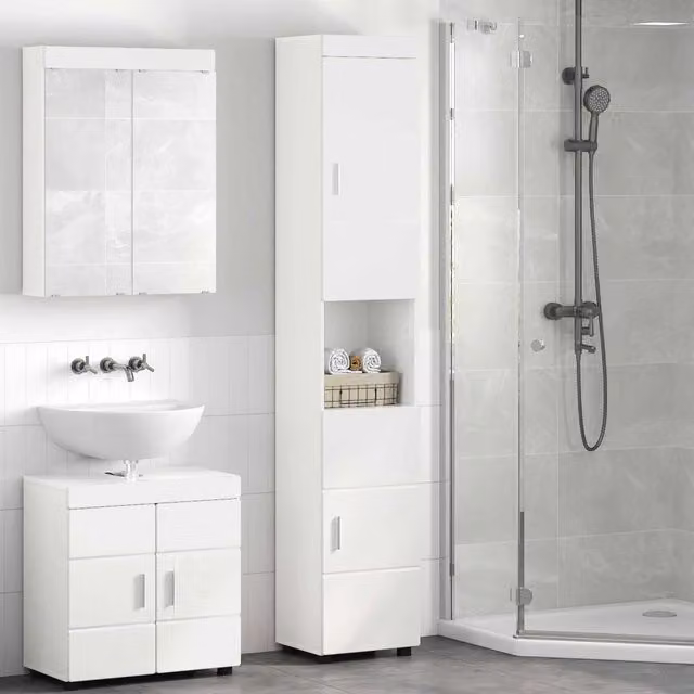 Set di armadi da bagno TULUM vidaXL bianco opaco L/P/H: 37 x 31,5 x 203 cm
