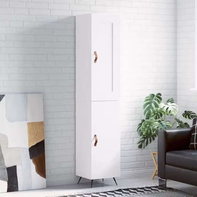 Credenza-Buffet-Armadio da cucina Bianca 34,5x34x180 cm in Legno Multistrato 516618