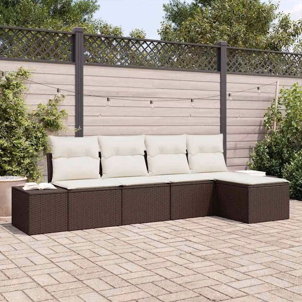 Maison Exclusive - Set Divano da Giardino 5 pcs Marrone e Crema polyrattan