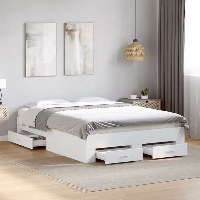 Giroletto con Cassetti-Struttura Letto con contenitore Bianco 135x190 cm in Legno Multistrato 766392