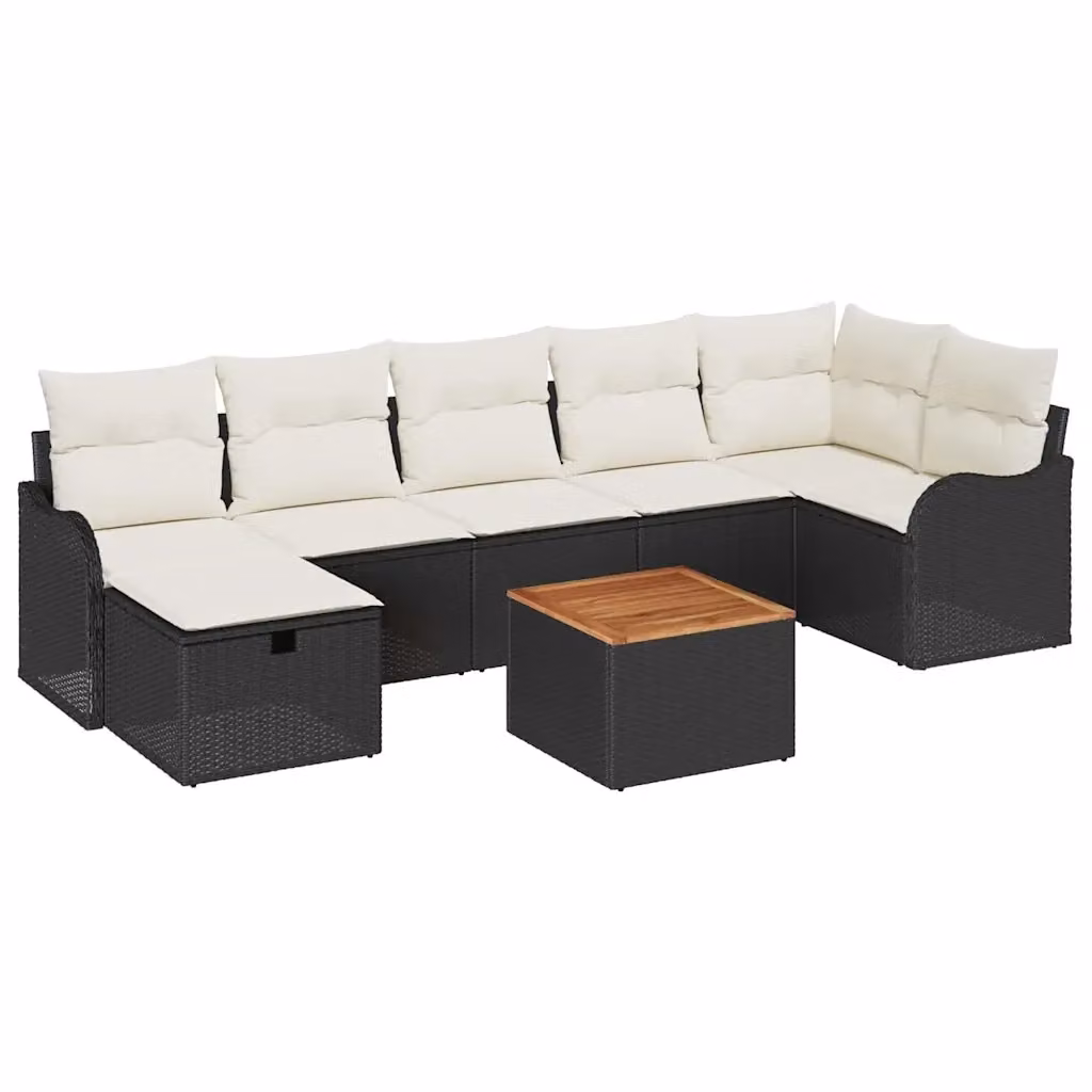 Set Divano da Giardino vidaXL 8 pz in Polyrattan Nero con Cuscini e Tavolino – 2