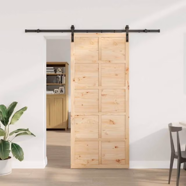 Porta scorrevole moderna vidaXL in legno e acciaio, colore marrone, H: 208 cm, L: 183 cm, P: 2.5 cm